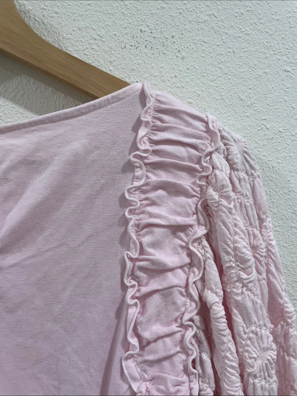 Free People Olivia Top Light Pink Ruffle Floral Long Sleeve Romantic Rare Y2K